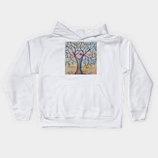 Birds in a Gold Heart Tree Kids Hoodie